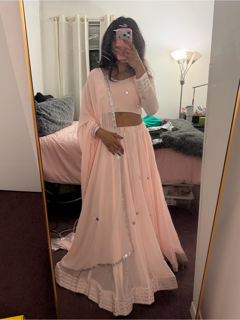 Baby Pink Mirror Work Lehenga